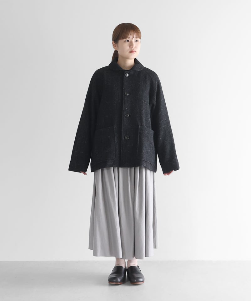 HUIS | “HUIS×尾州”縮絨リネンウールショートコート（ブラック）【ユニ