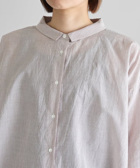 HUIS |【限定】なめらかコットンワイドブラウス（ワインレッドストライプ）【レディス】U102