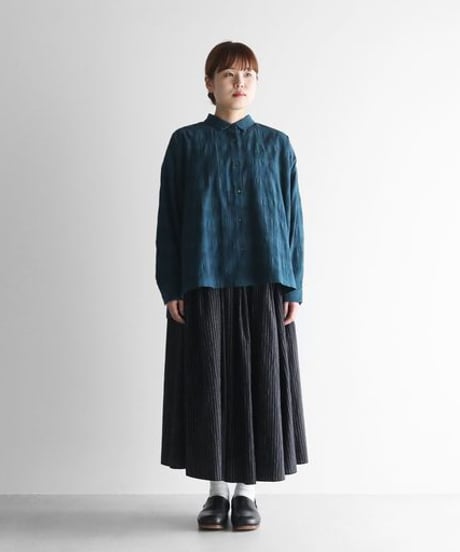 HUIS | 柄二重織シャトルジャガードワイドブラウス（ブルーグリーン）【レディース】U105