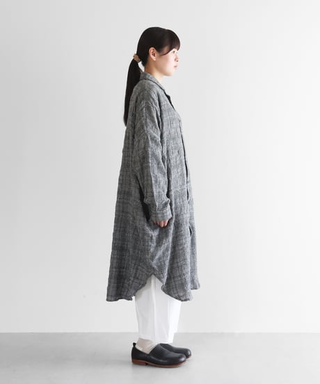 HUIS |“HUIS×尾州”縮絨綿ウールガーゼロングシャツ（グレンチェック）【ユニセックス】016