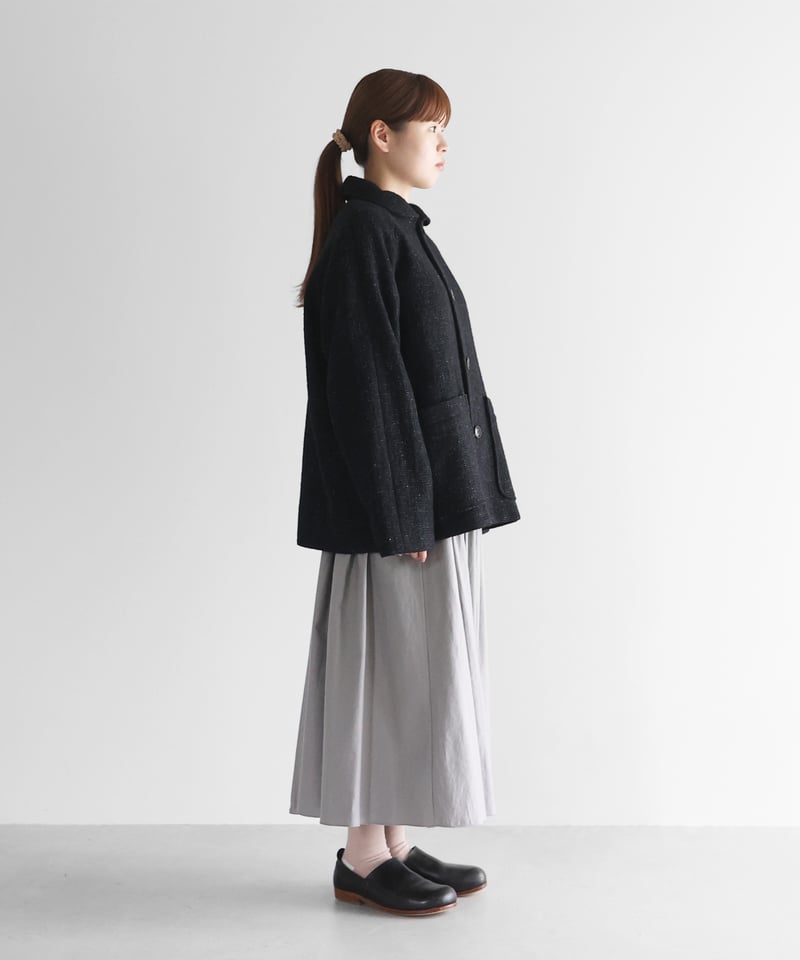 HUIS | “HUIS×尾州”縮絨リネンウールショートコート（ブラック）【ユニ