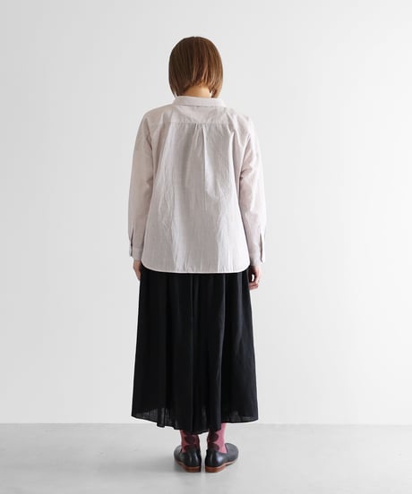 HUIS |【限定】なめらかコットンワイドブラウス（ワインレッドストライプ）【レディス】U102