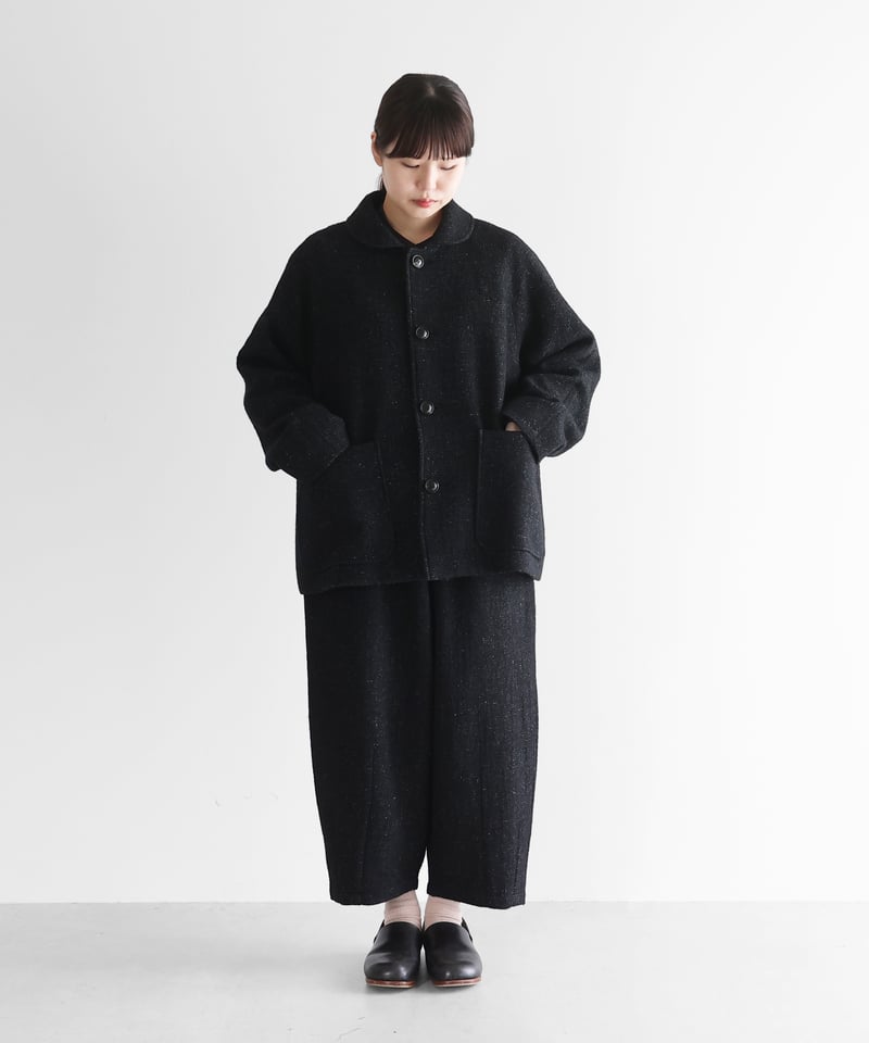 HUIS | “HUIS×尾州”縮絨リネンウールショートコート（ブラック）【ユニ