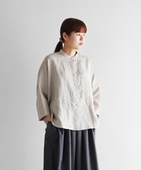 HUIS | 8分袖シャトルリネンバンドカラーブラウス（きなり）【レディス】U112