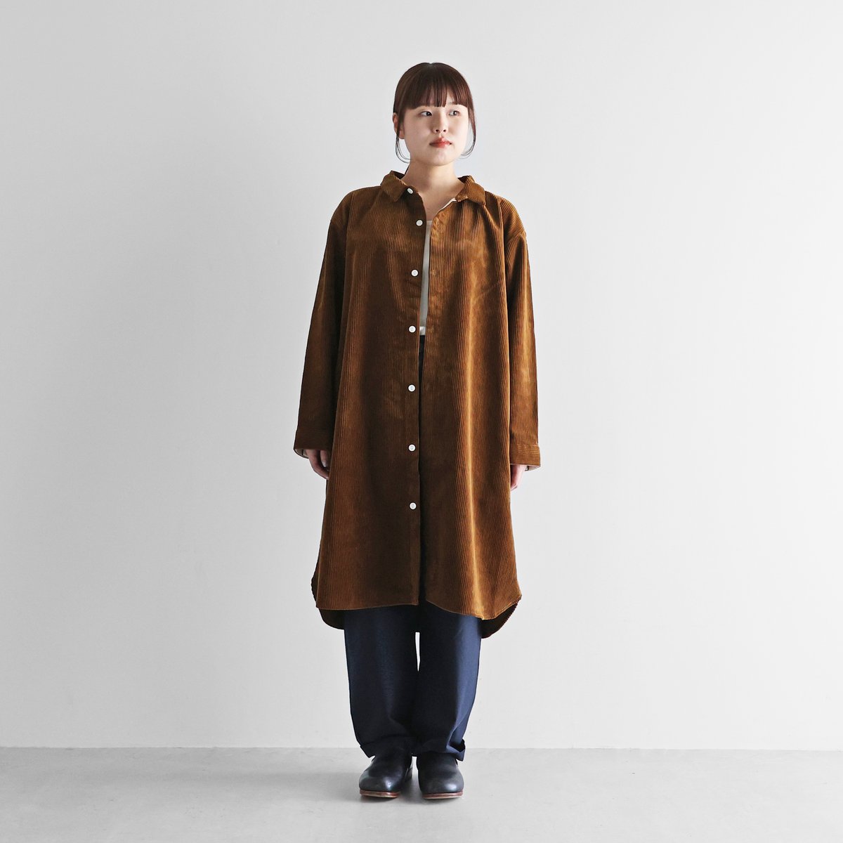 HUIS ハウス　長袖ブラウン HUIS | シャトルコーデュロイロングシャツ（太畝・ブラウン）【ユニ