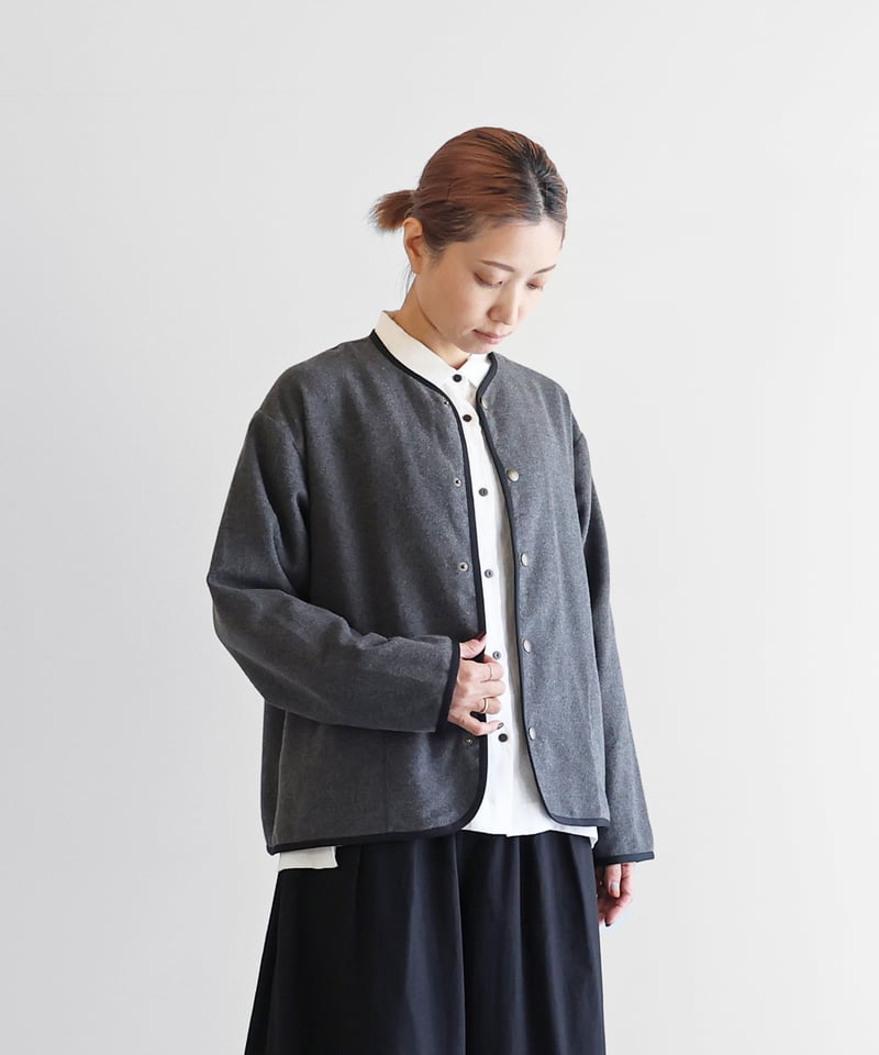 希少 HUIS. 313 ヤクウール綾ネル パイピング ブルゾン HUIS.】313 ヤクウール綾ネルパイピングブルゾン（ライトグレー