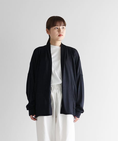 HUIS |［HUIS in house］メリノオプティモウォッシャブルウール天竺長袖リブカーディガン（ブラックネイビー）【ユニセックス】CS702