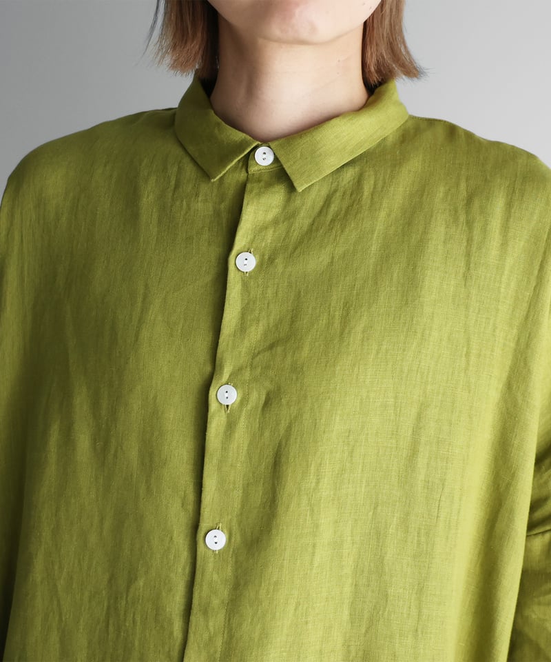 HUIS |シャトルリネンロングシャツ（ライムグリーン）【ユニ