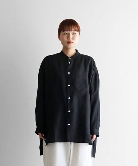HUIS |シャトルリネンバンドカラーオーバーシャツ（ブラック）【ユニセックス】015