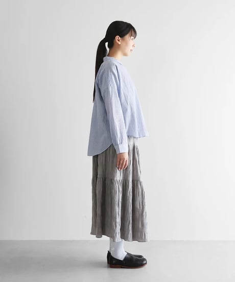 HUIS |【限定】なめらかコットンワイドブラウス（ブルーストライプ）【レディス】U102