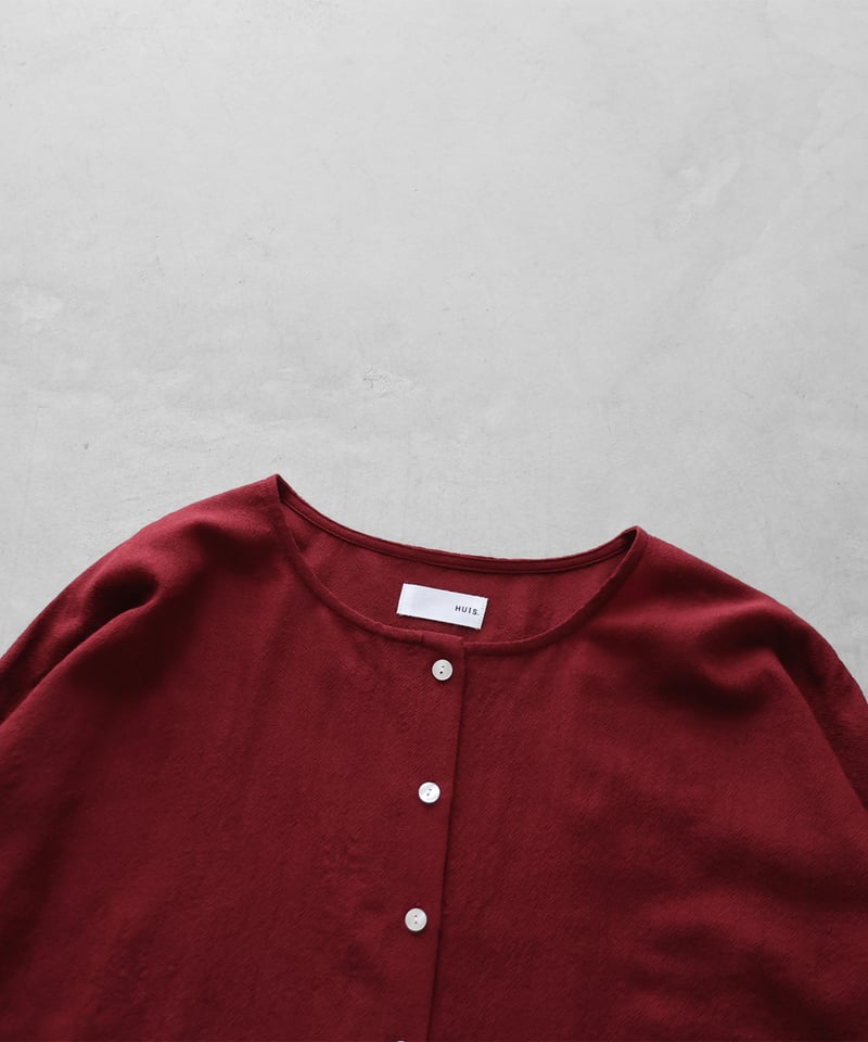 イッセイミヤケ ウール調 シワ加工 ウォッシャブル カーディガン ワインレッド イッセイミヤケ ウール調 シワ加工 ウォッシャブル カーディガン