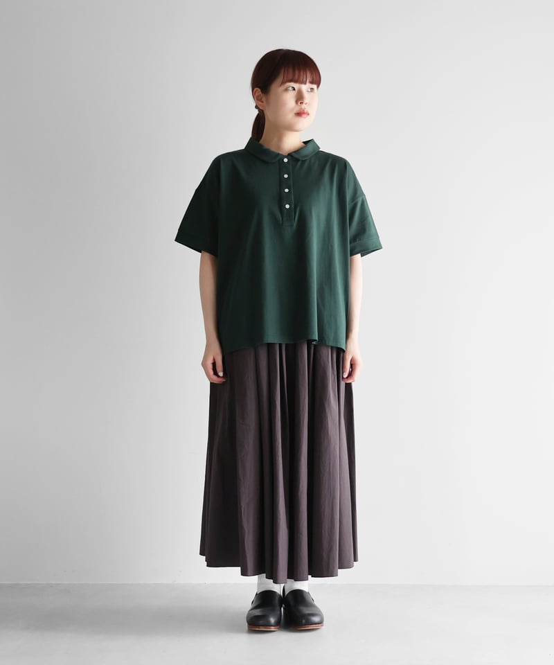 【新品】HUIS in house SUVIN COTTON 半袖ポロカットソー HUIS in house］SUVIN COTTON半袖ポロカットソー（ダークグリーン）【レ