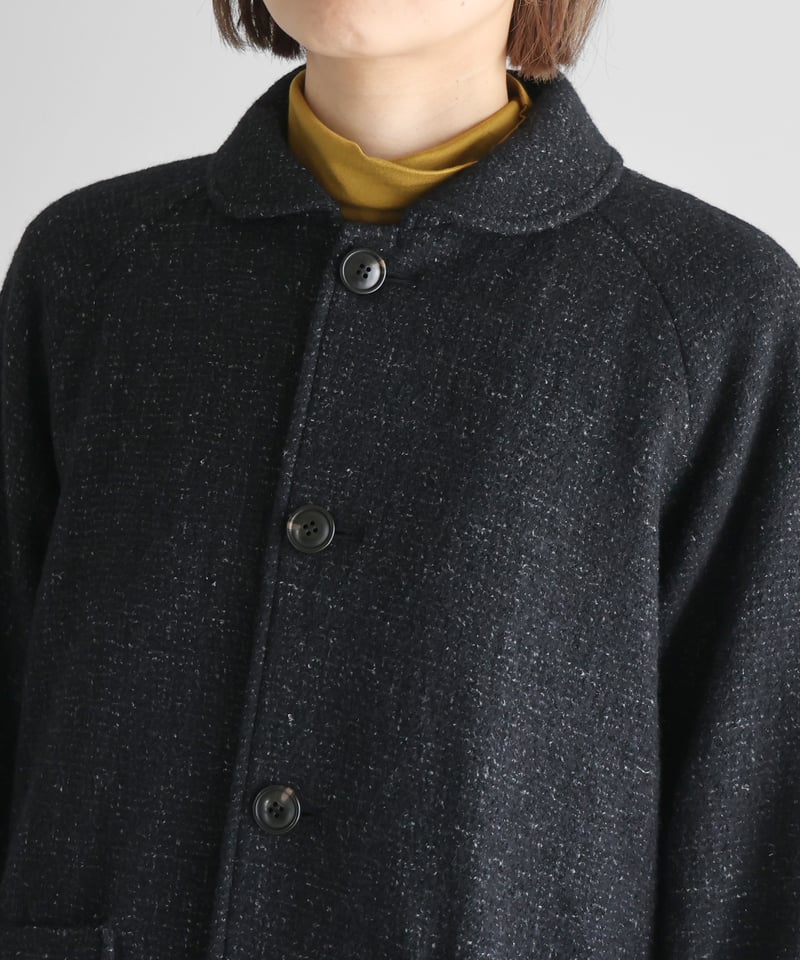 HUIS | “HUIS×尾州”縮絨リネンウールショートコート（ブラック）【ユニ