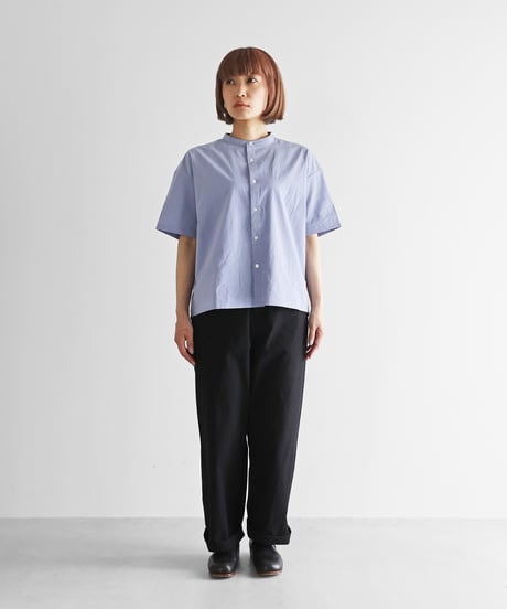 HUIS |5分袖オーガニックコットンバンドカラーコクーンブラウス（藤色）【レディス】U026