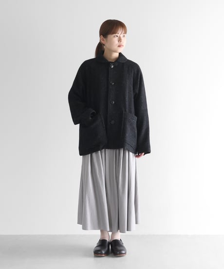 HUIS | “HUIS×尾州”縮絨リネンウールショートコート（ブラック）【ユニセックス】319
