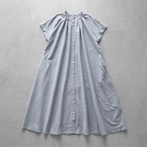 HUIS | コットンリネンフレンチスリーブワンピース（ブルー