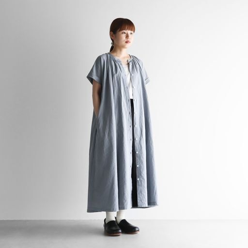 HUIS コットン＆リネン　フレンチスリーブワンピース コットンリネンフレンチスリーブワンピース