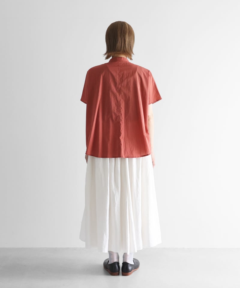 HUIS |ゆるふわコットンバンドカラー半袖ワイドブラウス