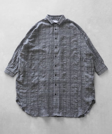 HUIS |“HUIS×尾州”縮絨綿ウールガーゼロングシャツ（グレンチェック）【ユニセックス】016