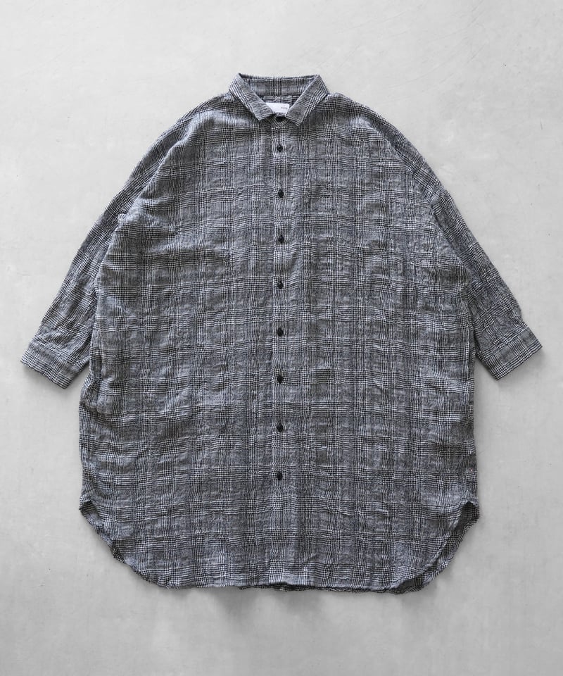 HUIS |“HUIS×尾州”縮絨綿ウールガーゼロングシャツ（グレンチェック