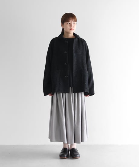 HUIS | “HUIS×尾州”縮絨リネンウールショートコート（ブラック）【ユニセックス】319