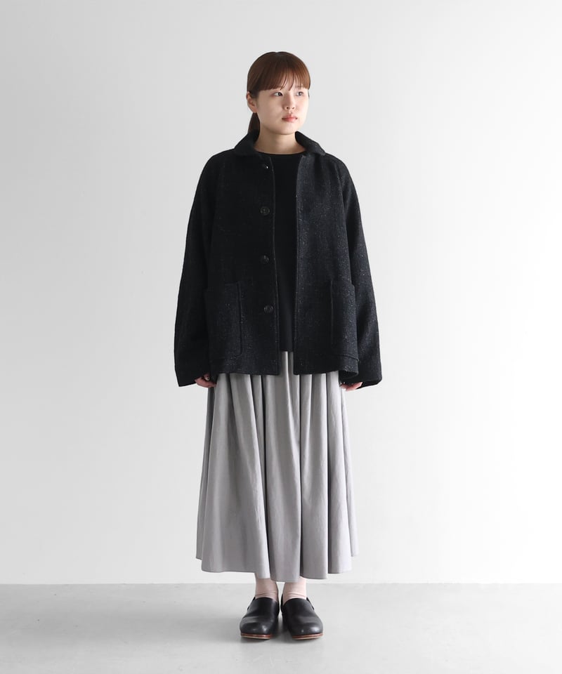 HUIS | “HUIS×尾州”縮絨リネンウールショートコート（ブラック）【ユニ
