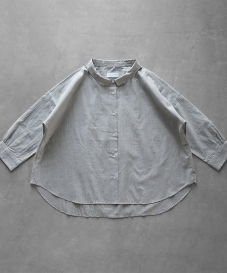 HUIS |【限定】8分袖なめらかコットンワイドブラウス（グリーンストライプ）【レディス】U108
