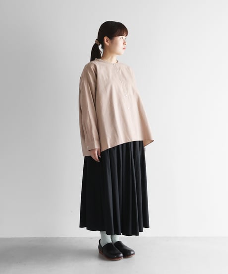 HUIS | オーガニックコットン起毛ビエラバンドカラーワイドブラウス（ピンクベージュ）【レディス】U104