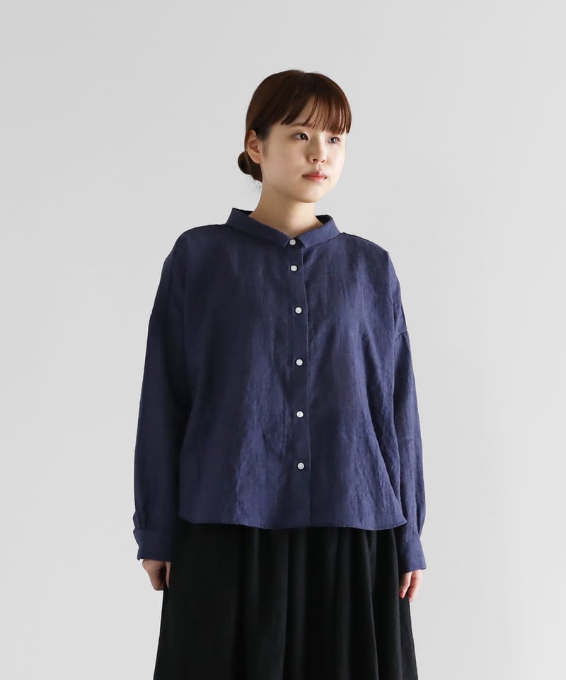遠州織物 HUIS ウォッシャブルウールワイドブラウスU102 ネイビー