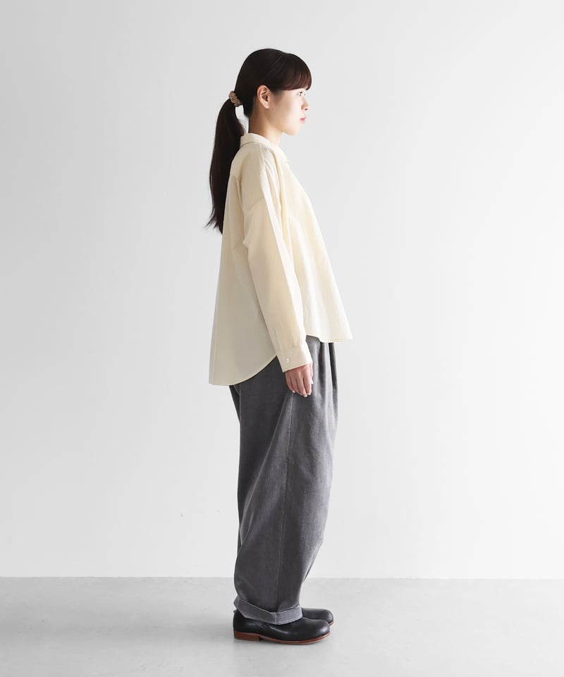HUIS | 綿麻コーデュロイワイドパンツ（細畝・ライトグレー）【ユニ