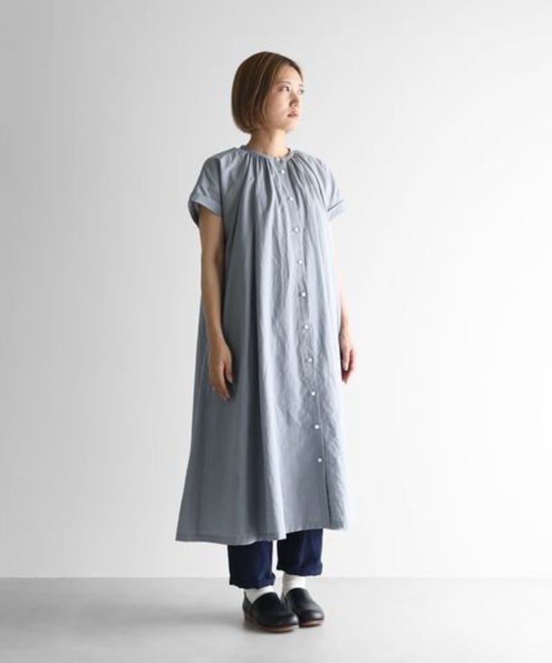 HUIS コットン＆リネン　フレンチスリーブワンピース HUIS | コットンリネンフレンチスリーブワンピース（ブルー
