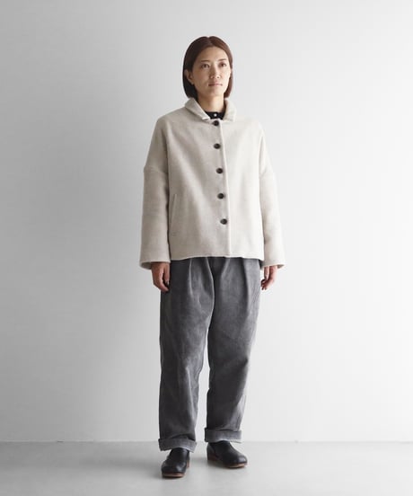 “HUIS×尾州”縮絨ウールフランネルワイドショートコート（グレージュ）【レディス】311