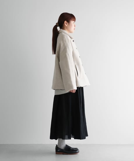 “HUIS×尾州”縮絨ウールフランネルワイドショートコート（グレージュ）【レディス】311