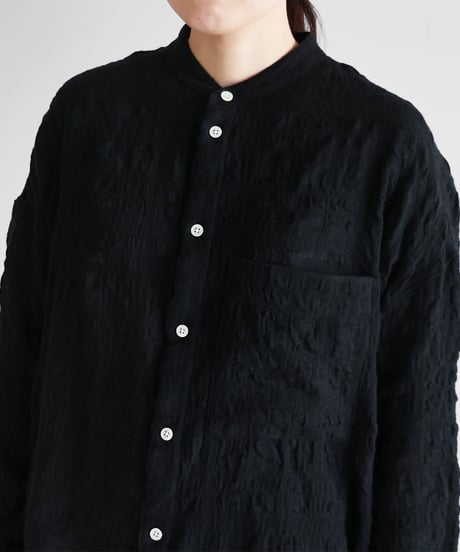 HUIS |“HUIS×尾州”縮絨綿ウールガーゼバンドカラーオーバーシャツ（ブラック）【ユニセックス】015