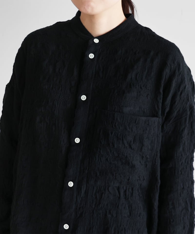 HUIS |“HUIS×尾州”縮絨綿ウールガーゼバンドカラーオーバーシャツ
