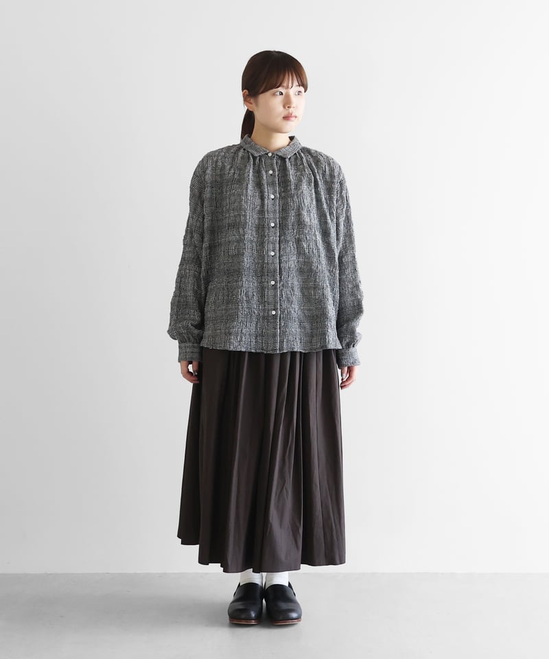 HUIS | “HUIS×尾州”縮絨綿ウールガーゼギャザーブラウス（グレン