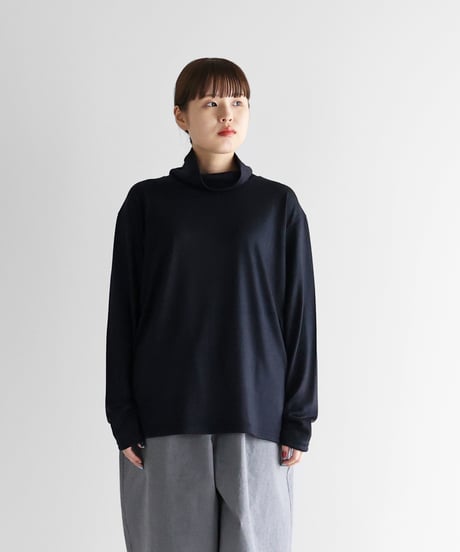 HUIS |［HUIS in house］メリノオプティモウォッシャブルウール天竺長袖ゆるタートルネックカットソー（ブラックネイビー）【ユニセックス】CS204