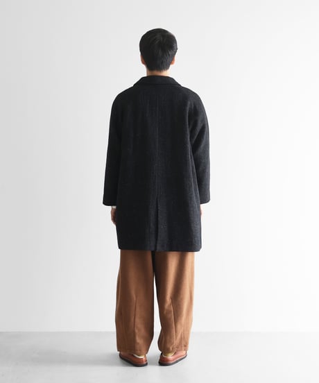 HUIS | “HUIS×尾州”縮絨リネンウールミドルコート （ブラック）【ユニセックス】316