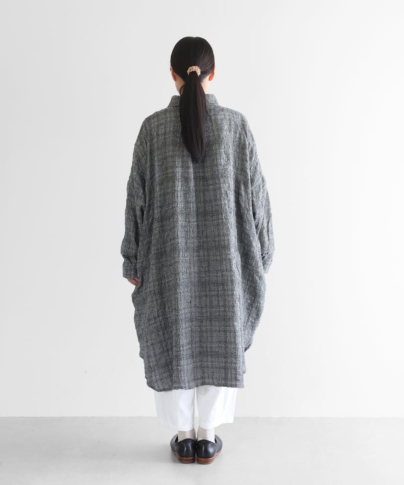 HUIS |“HUIS×尾州”縮絨綿ウールガーゼロングシャツ（グレンチェック