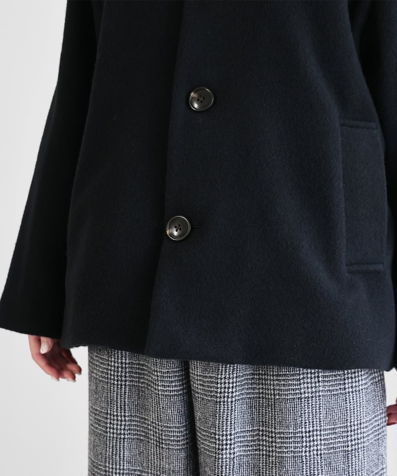 HUIS | “HUIS×尾州”縮絨ウールフランネルノーカラーショートコート