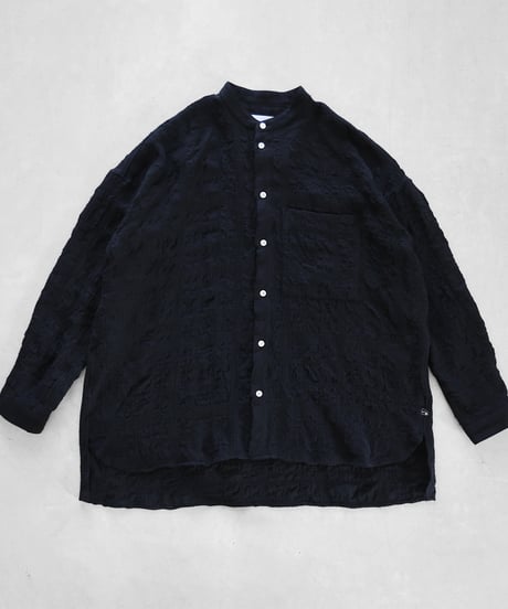 HUIS |“HUIS×尾州”縮絨綿ウールガーゼバンドカラーオーバーシャツ（ブラック）【ユニセックス】015