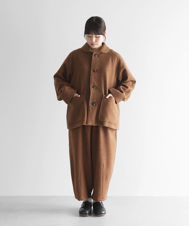 HUIS | “HUIS×尾州”縮絨ウールフランネルショートコート（ブラウン