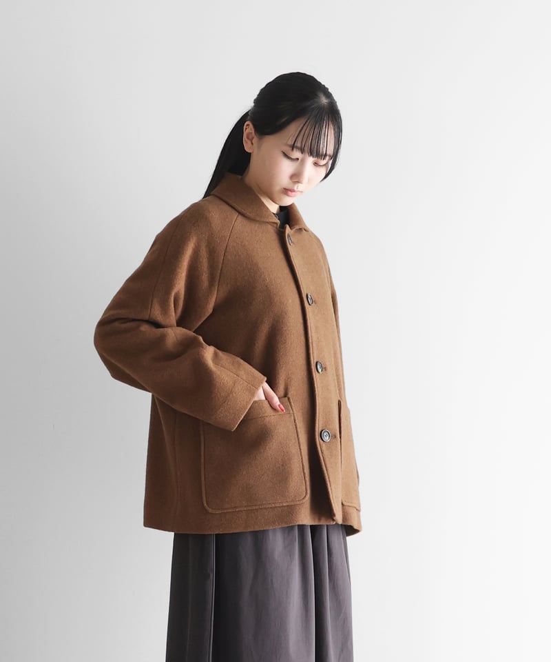 HUIS | “HUIS×尾州”縮絨ウールフランネルショートコート（ブラウン