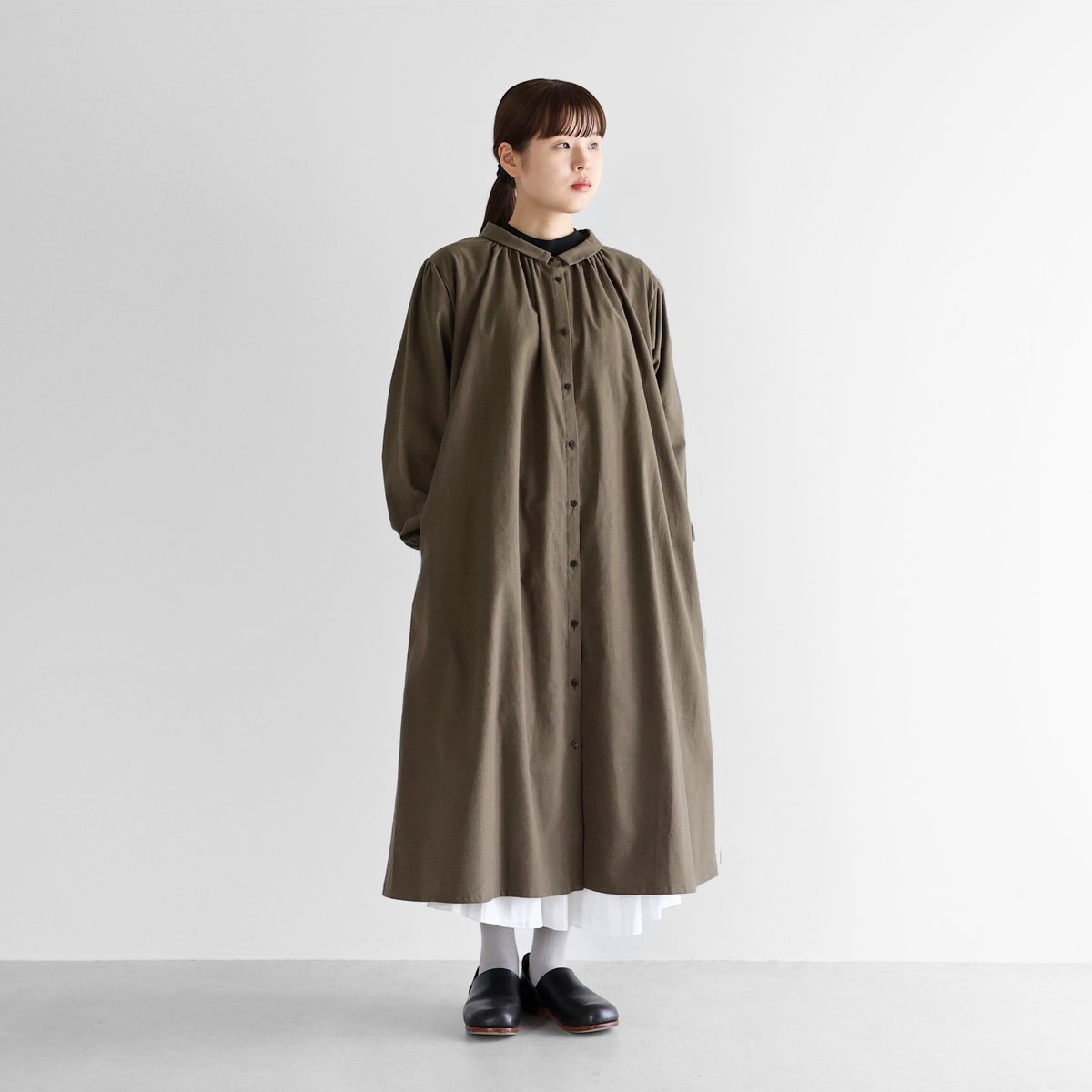 HUIS 起毛ビエラ前開きロングワンピース（オレガノ）U217 遠州織物 HUIS | 起毛ビエラ前開きロングワンピース（オレガノ）【レディス