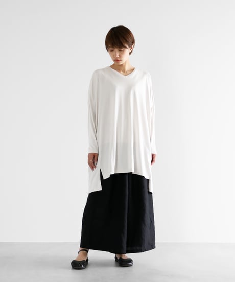 HUIS | ［HUIS in house］SUVIN COTTON長袖Vネックチュニックカットソー（グレージュ）【レディース】CS304