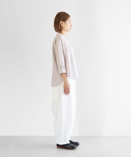 HUIS |【限定】8分袖なめらかコットンワイドブラウス（ワインレッドストライプ）【レディス】U108