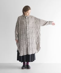 HUIS |“HUIS×尾州”縮絨綿ウールガーゼロングシャツ（ベージュチェック）【ユニセックス】016