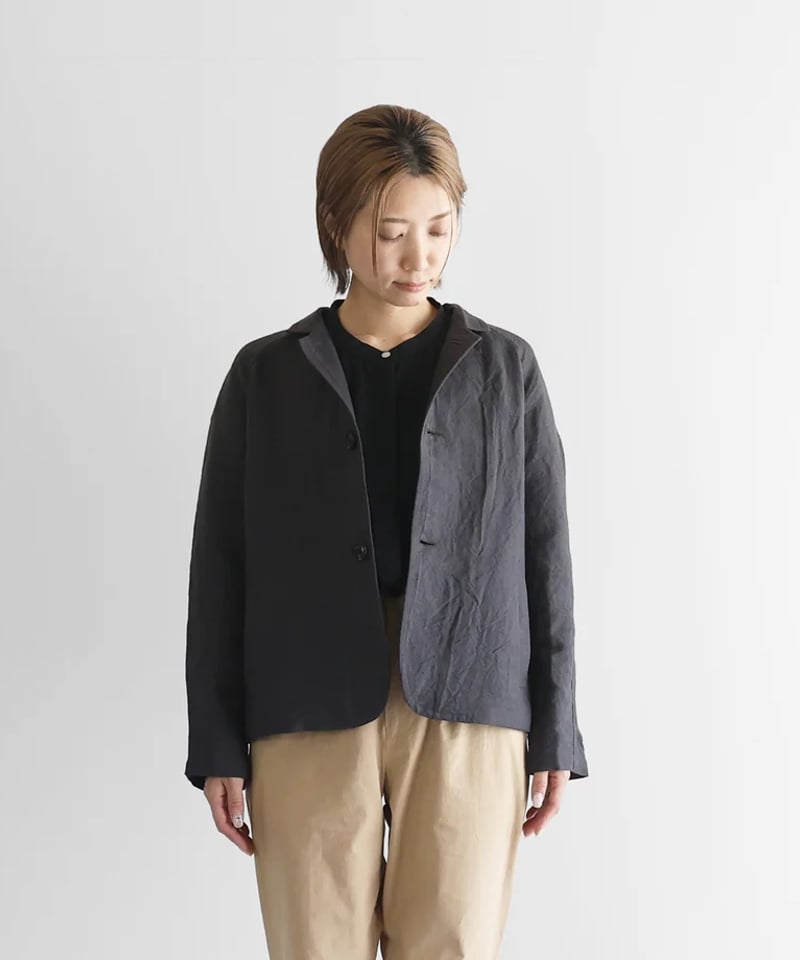 HUIS |バンブーリネンアトリエジャケット （ダークグレー）【ユニ