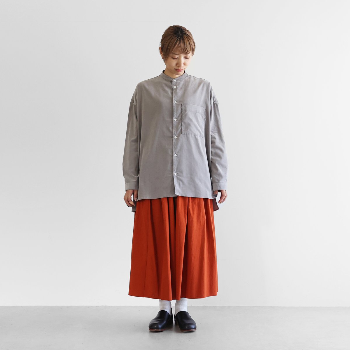 HUIS | みじんコールバンドカラーオーバーシャツ（アッシュグレー