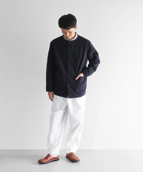 HUIS | “HUIS×尾州”縮絨ウールフランネルノーカラーショートコート（ブラック）【ユニセックス】326
